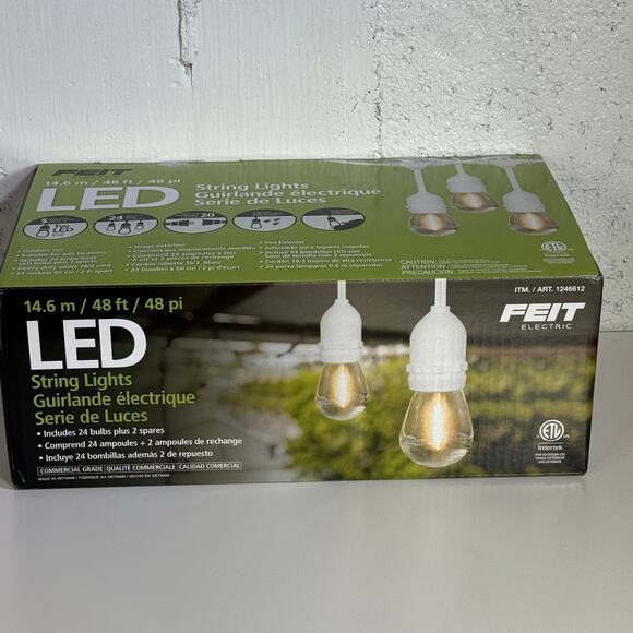 Feit Outdoor 48 Ft Electric Plugin HeavyDuty 24 LED String Light openbox white - Picture 1 of 6